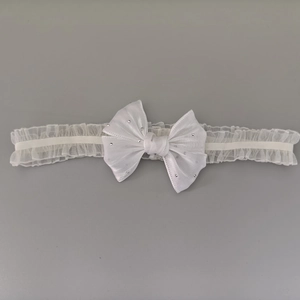 Bandeau bébé en dentelle blanche avec grand nœud en satin et strass pour les mariages