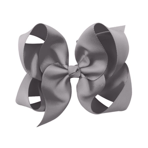 Detail view of the 6 inch grey grosgrain ribbon bow featuring a layered ribbed texture