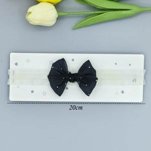 Bandeau bébé élastique en dentelle blanche avec nœud à pois noirs, 20cm sur support