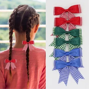 Barrette Nœud Double Couche en Satin Plaid Fait à la Main pour Enfants Filles Doux Ruban Épingle à Cheveux Accessoires