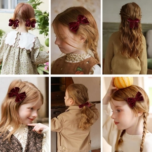 Barrettes à cheveux nceud en velours rouge vin pour filles et diverses coiffures