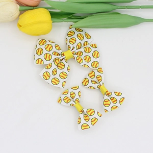 Pinces à Cheveux Nœud en Ruban Gros-Grain Motif Softball Baseball pour Filles Femmes Style Sportif Accessoire Cheveux Jaune Blanc