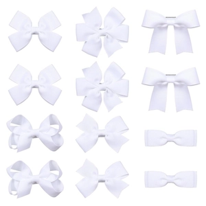 Lot de 12 barrettes à nœuds blancs en ruban gros-grain avec quatre modèles différents