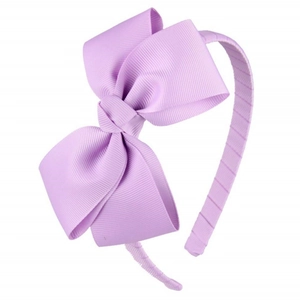 Detailed view of lavender ribbed grosgrain ribbon bow headband for girls