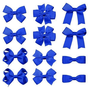 Lot de 12 nœuds à cheveux en ruban gros-grain bleu roi pour enfants avec divers styles papillon