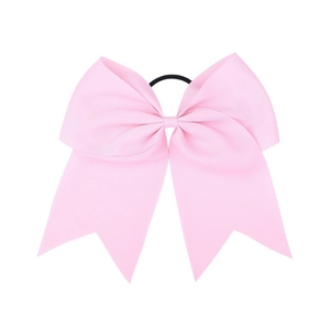 Detail showing high-elastic black rubber band attached to a pink grosgrain ribbon bow
