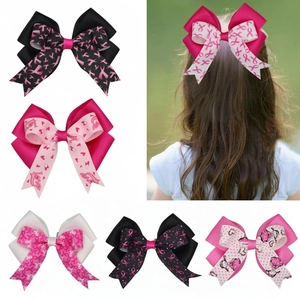 Pinza para el Pelo con Lazo de Terciopelo Hecha a Mano Cinta Rosa Conciencia del Cáncer de Mama para Mujer Niña