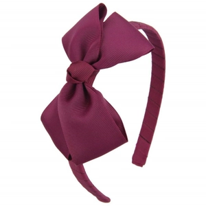 Solid burgundy ribbed grosgrain headband with large bow detail for girls hair styling