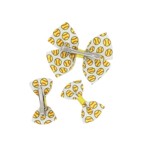 Lot de 3 nœuds papillon imprimé softball avec clips métalliques pour enfants et filles