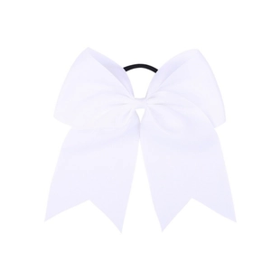 8 inch white grosgrain ribbon oversized bow hair tie with black elastic band