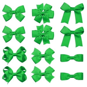 Lot de 12 nœuds pour cheveux en ruban gros-grain vert avec 5 styles différents