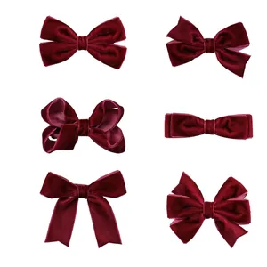 Guide des tailles pour lot de 12 barrettes à nœuds en velours rouge pour filles