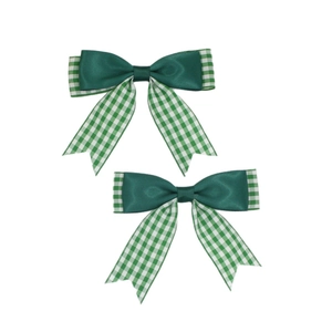 Lot de deux barrettes à nœuds doubles en satin et vichy vert pour enfants