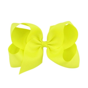 Detailed view of large 6-inch fluorescent yellow ribbed grosgrain bow hair clip for girls