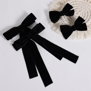 Set di 4 fermagli per capelli con fiocchi in velluto nero e nastri per acconciature