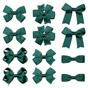 Set de 10 barrettes à cheveux avec nœuds en ruban gros-grain vert foncé pour filles