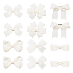 Lot de 12 barrettes nœuds blancs en ruban côtelé avec quatre styles différents pour filles