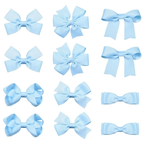Lot de 12 nœuds papillon bleu clair en ruban gros-grain pour filles, styles variés
