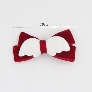 Barrette à cheveux en velours rouge avec ailes d'ange, accessoire nœud doux de 10cm