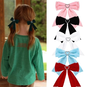 Barrettes Cheveux Nœud en Velours pour Filles Enfants Fait Main Strass Cœur Pinces Crocodile Accessoires Doux Noël