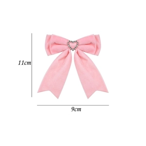 Nœud de cheveux en velours rose avec strass en cœur, taille 11 cm sur 9 cm
