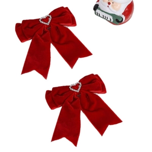 Paire de nœuds à cheveux en velours rouge avec strass cœur et décor de Père Noël festif