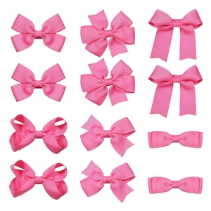Lot de 12 nœuds en ruban gros-grain rose vif en 6 styles variés pour enfants