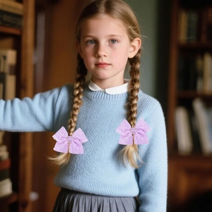 Purple lace ribbon bow hair clips with rhinestones for girls on braided hair