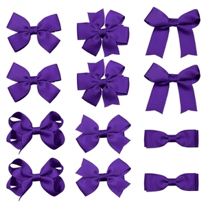 Détails de nœuds à cheveux en ruban gros-grain violet foncé de styles variés