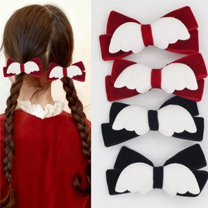 Barrette à Cheveux Nœud en Ruban de Velours Doux pour Filles Avec Décoration Ailes d'Ange Pince Croco Accessoires Cheveux Princesse