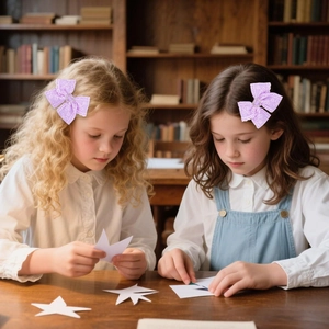 Detail of lavender lace bow hair clip with sparkling rhinestone center for girls