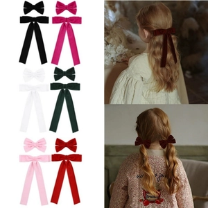 Mollette per Capelli con Fiocco in Velluto per Donne e Ragazze Elegante Fermaglio per Capelli con Nastro Lungo Vintage