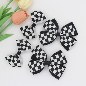 Handmade Checkerboard Pattern Bow Hair Clip Sweet Black White Ribbon Alligator Clip For Girls Daily Versatile Hair Accessories