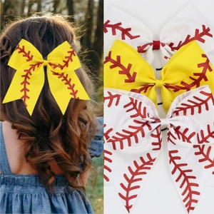 Large Baseball Softball Grosgrain Ribbon Bow Hair Ties Elastic Hair Bands For Girls Cheerleading Sport Hair Accessories