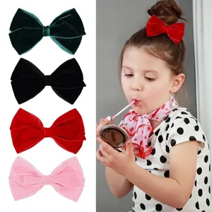 Velvet Bow Hair Clips For Girls Handmade Large Double Bow Alligator Clips Solid Color Sweet Hairpin Kids Hair Accessories