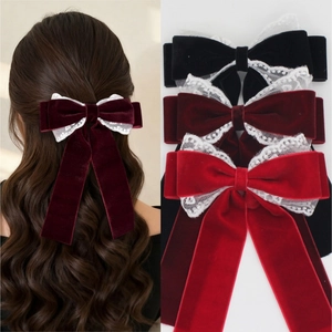 French Vintage Velvet Lace Bow Hair Clip Elegant Sweet Multi Layer Ribbon Alligator Clip Women Girls Hair Accessories