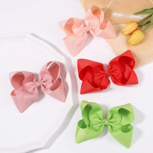 Pack of 6-inch grosgrain ribbon hair bows for girls in bright red and pink colors