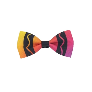 Rainbow striped grosgrain bow hair clip with black wavy patterns for girls