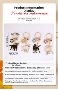 Detailed view of labrador dog keychains with colorful flower and heart charms