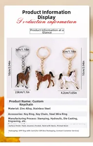 Detailed size specifications for alloy running horse keychain charms and metal pendants