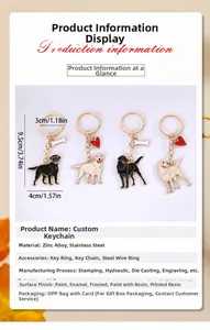 Spécifications de taille pour porte-clés Labrador en métal avec breloques os et cœur