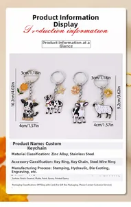 Détails des dimensions des porte-clés émaillés vache et mouton avec breloques