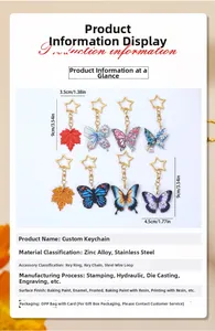 Detailed view of colorful acrylic butterfly keychains with metal star rings and dimensions