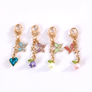 Süßer Emaille Schmetterling Maiglöckchen Schlüsselanhänger Legierung Gold Stern Herz Anhänger Für Damen Mädchen Taschen Zubehör