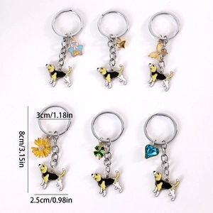 Lot de 6 porte-clés chien Beagle avec breloques colorées et pendentifs en alliage