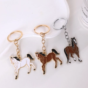 Double Sided Running Horse Alloy Keychain Enamel Animal Bag Charm Decorative Key Ring Pendant For Men Women Gift