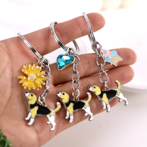 Porte-clés Foxhound en émail avec breloques tournesol et cœur pour sacs et mobiles