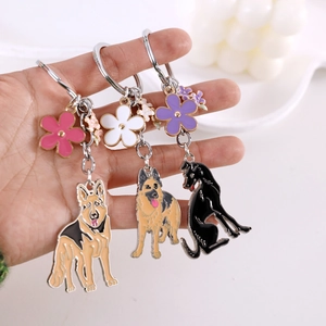 Charming enamel German Shepherd and flower metal keychains set for bags and phones