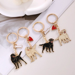 Porte-clés chien Labrador en métal noir et crème pour décoration de sacs à main