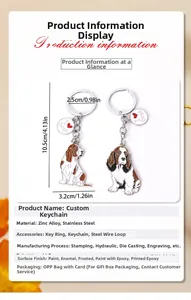 Detailed size specifications for zinc alloy dog keychains with I Heart Dogs charms
